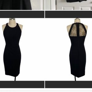 Karen Mullen Black Sheath with Gold Lace Back Panel